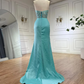 Grünes luxuriöses trägerloses Meerjungfrau-Abendkleid aus glänzendem Satin mit Perlen, langes formelles Partykleid, Ballkleid, Abendkleid nv2415