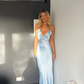Robe de bal fourreau bleu clair sexy à bretelles spaghetti, sans manches, longueur au sol, nv1646