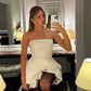 White Solid Strapless Homecoming Dress Short Mini Prom Party Dress nv2198