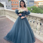 Blue/Pink Tulle Long Ball Gown A Line Evening Dress nv594