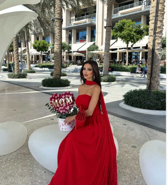 Rotes elegantes schulterfreies langes Chiffon-Ballkleid Abendkleid Hochzeitsgastkleid nv2617