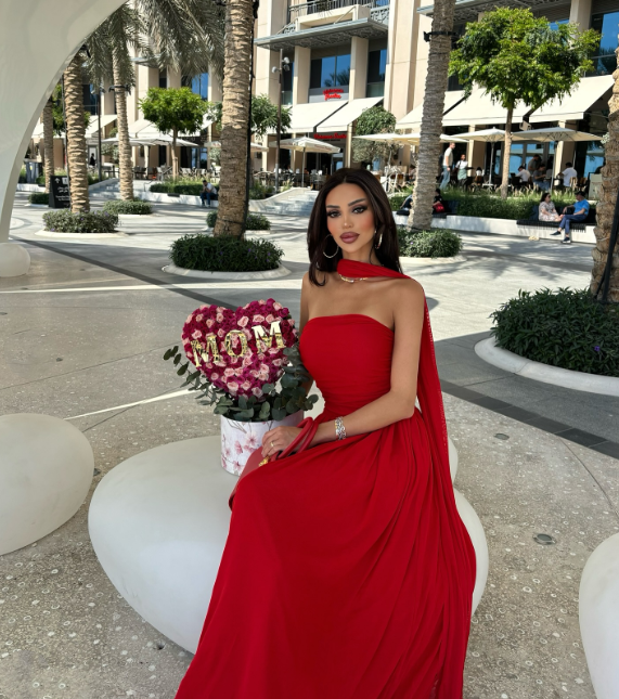 Rotes elegantes schulterfreies langes Chiffon-Ballkleid Abendkleid Hochzeitsgastkleid nv2617