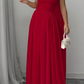 Rotes elegantes schulterfreies langes Chiffon-Ballkleid Abendkleid Hochzeitsgastkleid nv2617