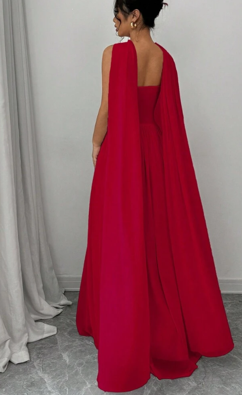 Rotes elegantes schulterfreies langes Chiffon-Ballkleid Abendkleid Hochzeitsgastkleid nv2617