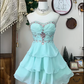 Robe de soirée courte en mousseline de soie vert menthe, à perles, à la mode, pour anniversaire, banquet, fête, nv4561
