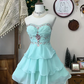 Robe de soirée courte en mousseline de soie vert menthe, à perles, à la mode, pour anniversaire, banquet, fête, nv4561