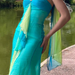 Robe de soirée longue en mousseline de soie, dégradé bleu-vert, exquise, strass, robe de soirée, nv4584
