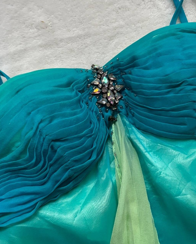 Robe de soirée longue en mousseline de soie, dégradé bleu-vert, exquise, strass, robe de soirée, nv4584