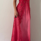Robe de soirée longue en satin, dégradé rouge cerise, style rétro, avec perles exquises, robe de bal, robe de soirée, robe de bal, nv4585