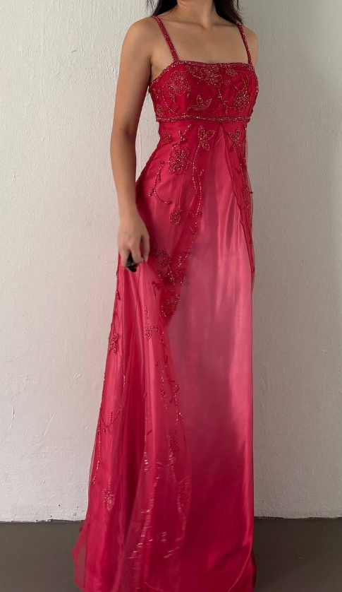 Robe de soirée longue en satin, dégradé rouge cerise, style rétro, avec perles exquises, robe de bal, robe de soirée, robe de bal, nv4585