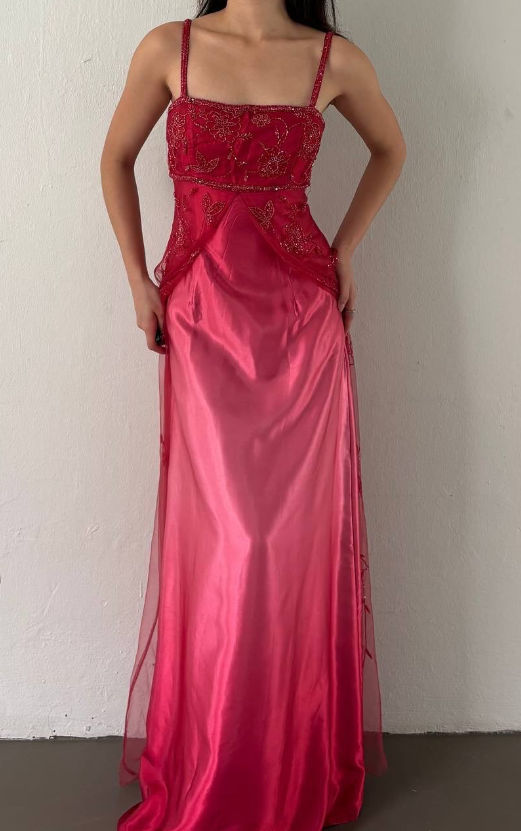 Robe de soirée longue en satin, dégradé rouge cerise, style rétro, avec perles exquises, robe de bal, robe de soirée, robe de bal, nv4585