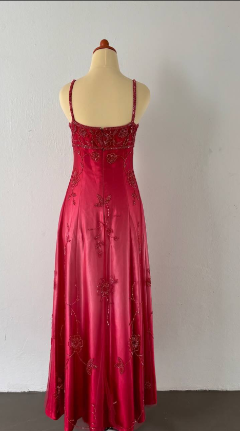 Robe de soirée longue en satin, dégradé rouge cerise, style rétro, avec perles exquises, robe de bal, robe de soirée, robe de bal, nv4585