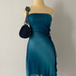 Robe de soirée courte en mousseline de soie à strass bleus scintillants nv4587