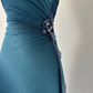 Robe de soirée courte en mousseline de soie à strass bleus scintillants nv4587