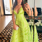 Green Satin V Neck Prom Dress A Line Evening Gown nv1162