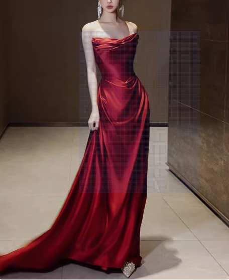 Red Elegant Beautiful Charming Long Satin Mermaid Slim Fit Floor-Length Trailing Ball Gown Evening Gown Party Dress Prom Gown nv3991