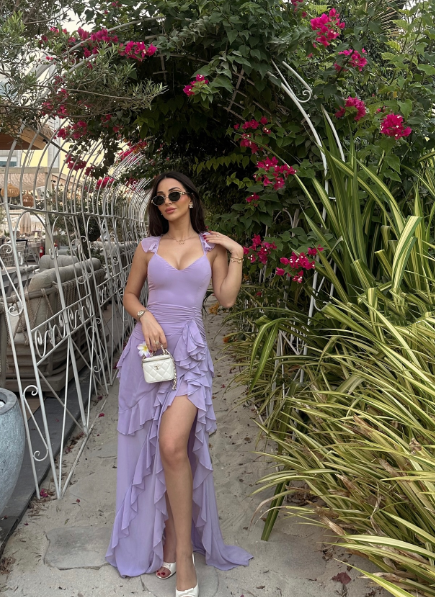 Purple Fashion Elegant Strap Long Chiffon Ruffle Ball Gown Evening Dress Party Dress nv3492