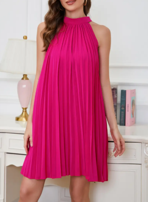 Robe de soirée courte rose à licou, robe de soirée d'anniversaire nv2876