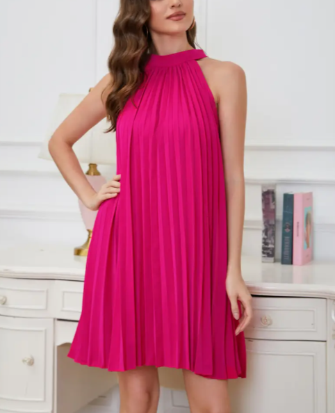 Robe de soirée courte rose à licou, robe de soirée d'anniversaire nv2876