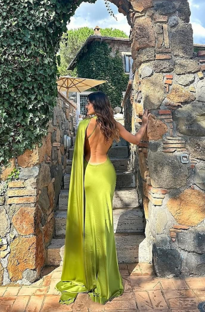 Grünes, modisches, elegantes, rückenfreies, langes, formelles Ballkleid, Abendkleid, Partykleid, NV3648