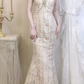 Elfenbeinweißes Vintage-elegantes langes Ballkleid, Abendkleid, Partykleid, nv4760