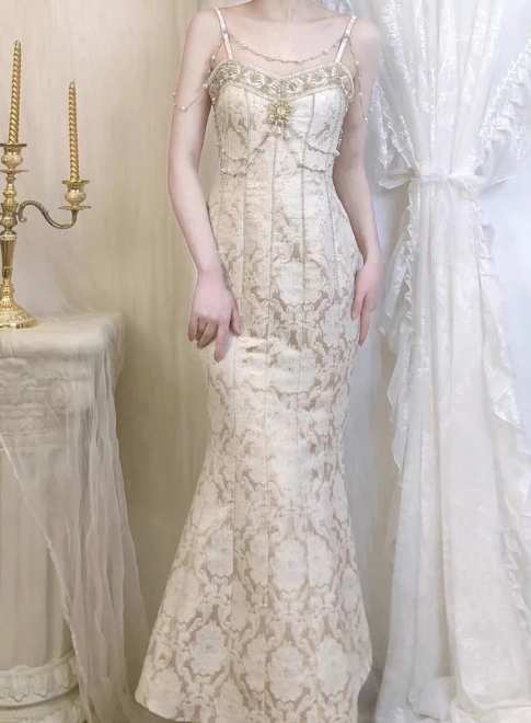 Elfenbeinweißes Vintage-elegantes langes Ballkleid, Abendkleid, Partykleid, nv4760