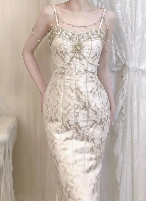 Elfenbeinweißes Vintage-elegantes langes Ballkleid, Abendkleid, Partykleid, nv4760