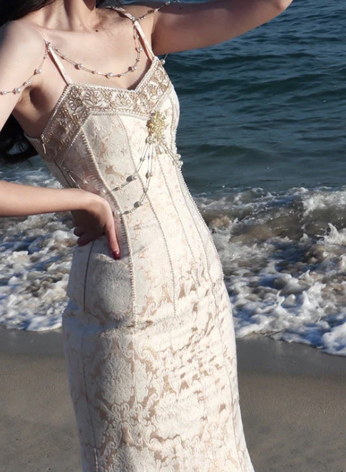 Elfenbeinweißes Vintage-elegantes langes Ballkleid, Abendkleid, Partykleid, nv4760