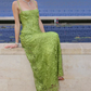 Grünes, glänzendes Pailletten-Ballkleid mit langen Spaghettiträgern, Abendkleid, Partykleid, NV4796