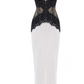 Weiß Schwarz Spitze Langes Satin Ballkleid Abendkleid Partykleid Hochzeitsgastkleid nv4798