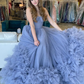 Trägerloses langes Ballkleid aus Tüll, A-Linien-Abendkleid nv1333