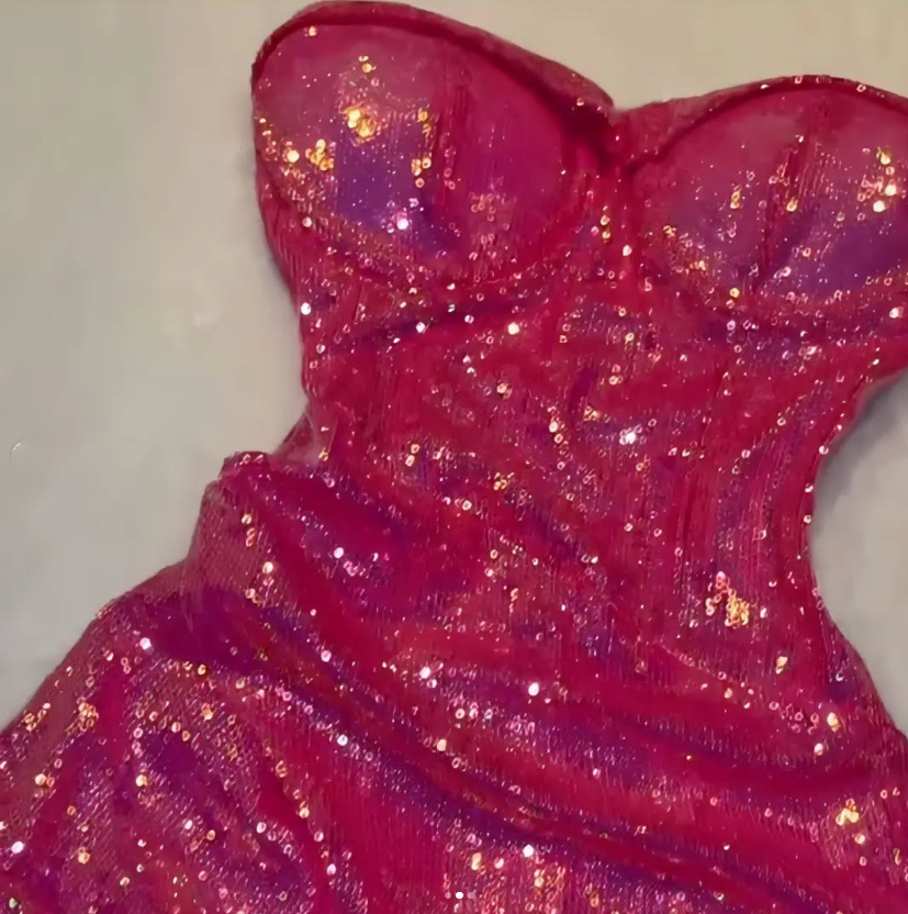 Robe de cocktail courte et scintillante rose tendance nv4792