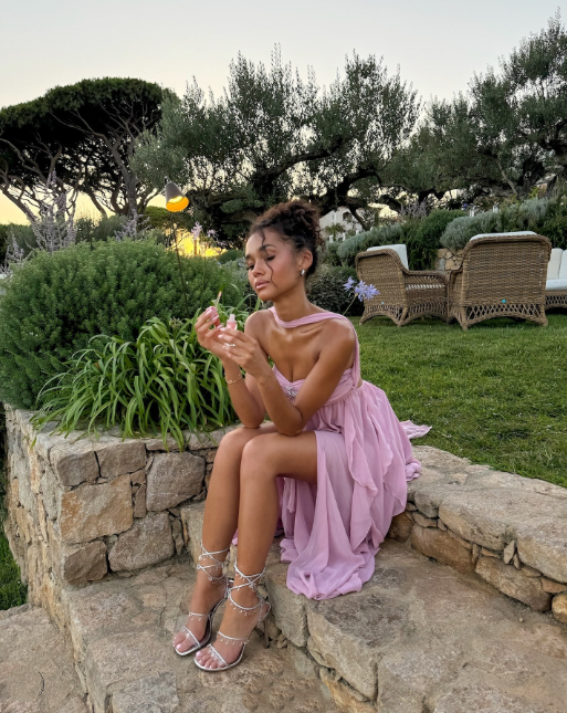 Pink Chiffon Sweet Dreamy Starfish Decorated Maxi Dress Long Evening Dress Party Dress nv2690