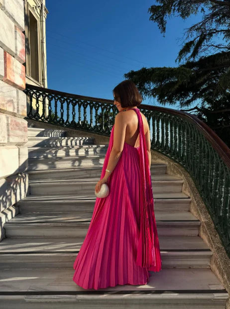 Elegant green/pink long satin prom dress nv5320