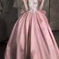 Robe de soirée longue en satin rose scintillant nv4865