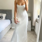 Weiß Einfarbig Mode Elegante Lange Satin Hochzeit Brautjungfer Kleid Gast Party Kleid Ballkleid Abendkleid Ballkleid nv3936