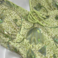 Robe de soirée longue en mousseline de soie, verte, brillante, à paillettes et perles, motif floral, nv5133