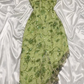 Robe de soirée longue en mousseline de soie, verte, brillante, à paillettes et perles, motif floral, nv5133