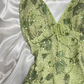 Robe de soirée longue en mousseline de soie, verte, brillante, à paillettes et perles, motif floral, nv5133