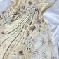 Robe de soirée courte en mousseline de soie jaune crème à fleurs et perles nv5134
