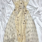Robe de soirée courte en mousseline de soie jaune crème à fleurs et perles nv5134
