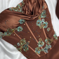 🍫Seidiges schokoladenbraunes Vintage-Ballkleid aus Satin mit Perlen und Blumenmuster, lang, Abendkleid, Partykleid, NV5136