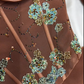 🍫Seidiges schokoladenbraunes Vintage-Ballkleid aus Satin mit Perlen und Blumenmuster, lang, Abendkleid, Partykleid, NV5136
