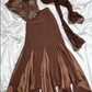 🍫Seidiges schokoladenbraunes Vintage-Ballkleid aus Satin mit Perlen und Blumenmuster, lang, Abendkleid, Partykleid, NV5136