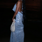 Blaues rückenfreies, langes, modisches und elegantes Ballkleid mit Pailletten, Partykleid nv5186