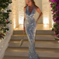 Blaues rückenfreies, langes, modisches und elegantes Ballkleid mit Pailletten, Partykleid nv5186
