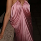 Rosa Mode V-Ausschnitt elegante lange Satin Ballkleid Brautjungfer Kleid Hochzeit Gast Partykleid nv5214