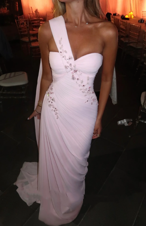 Robe de soirée longue en mousseline de soie, décolleté en cœur, élégante et rose, à fleurs, épaules dénudées, nv5217