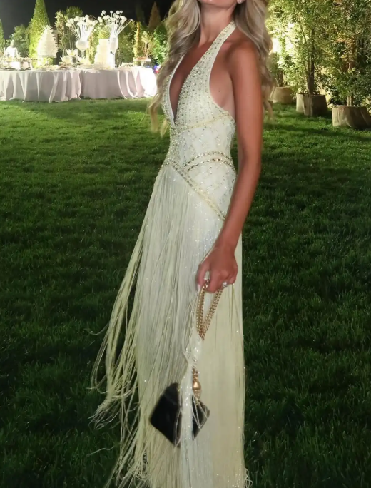 Gelbes, glänzendes, perlenbesetztes, elegantes, schulterfreies, langes Chiffon-Ballkleid, Abendkleid NV5218