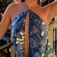 Robe de cocktail courte à paillettes bleu vert brillant NV5220